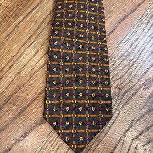 Gap Premium 100% Silk Necktie Green Gold‎ Geometric Pattern Made USA